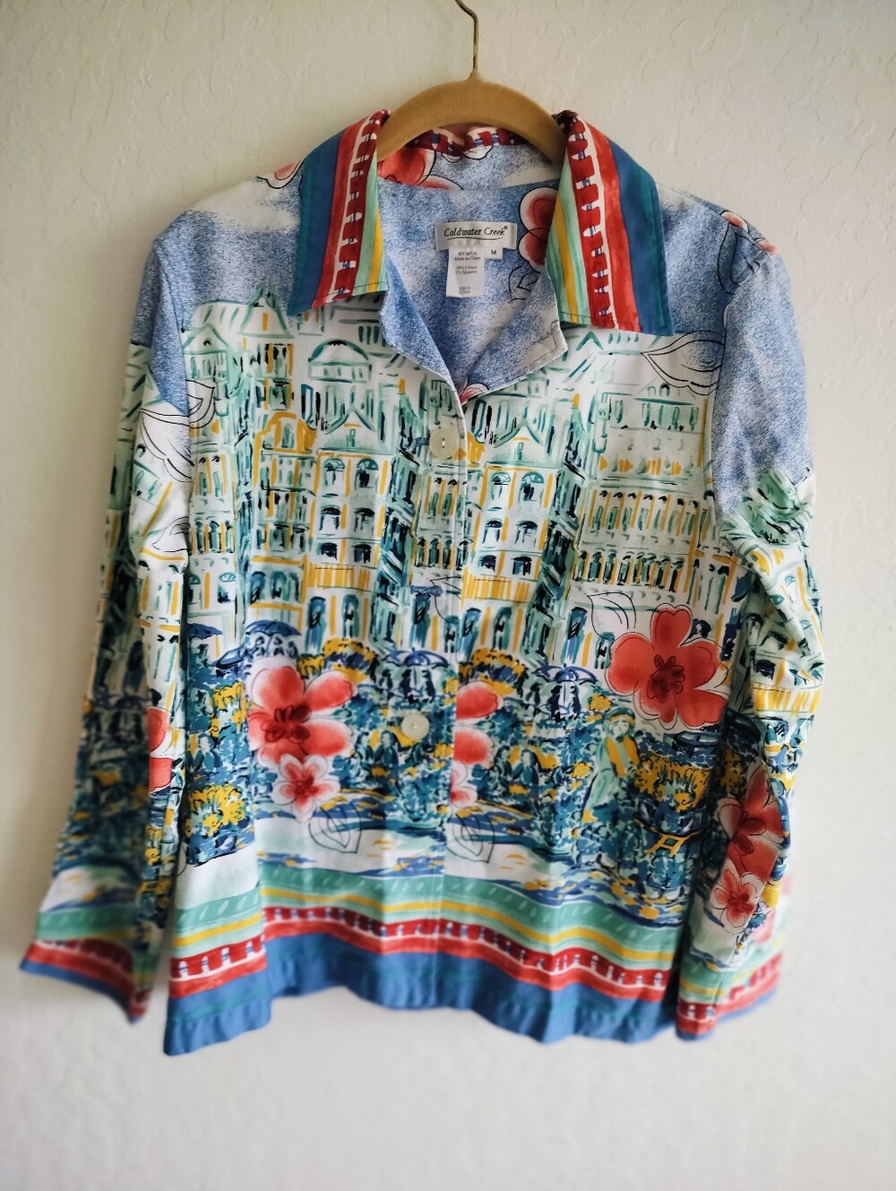 Coldwater Creek European Village & Floral Print Shirt Jacket, Size M